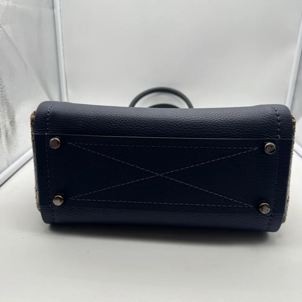 Coach Troupe Navy Blue and Leopard Print Leather Tote Bag Handbag Satchel Purse‎